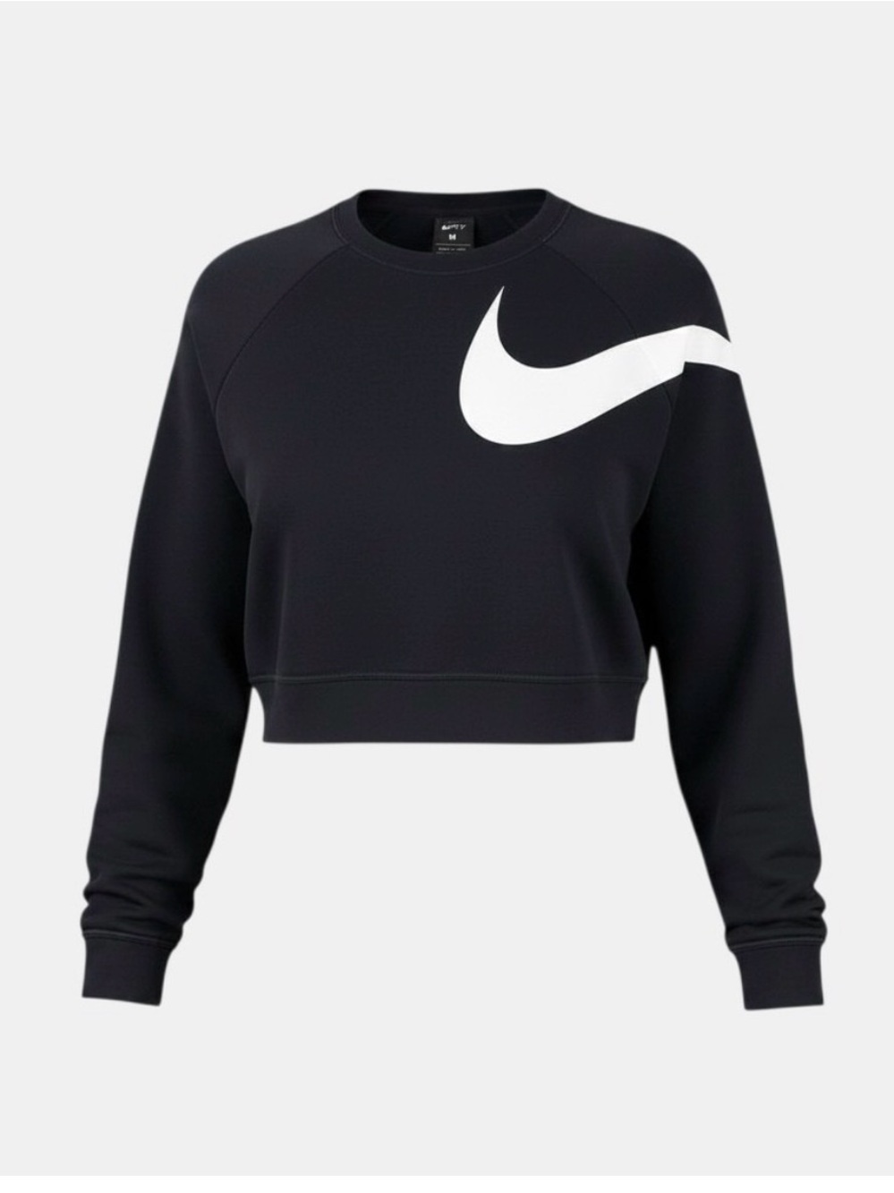 Nike Women's Black Cropped Sweatshirt with White Swoosh Accent